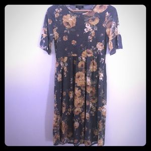 Roolee Olive Green Floral Midi Dress with Mustard Yellow Roses